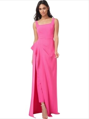 NWT Kay Unger Reagan Walk Thru Jumpsuit Pink Stretch Crepe Sz 2
